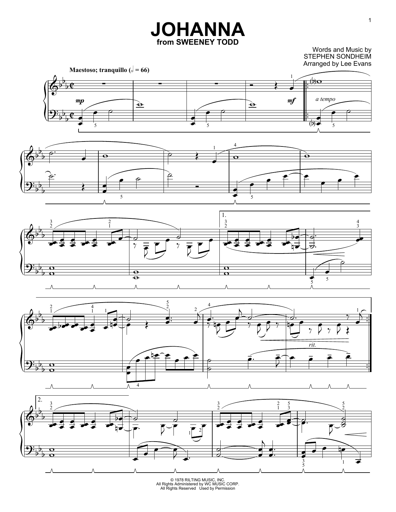 Download Stephen Sondheim Johanna (from Sweeney Todd) (arr. Lee E Sheet Music