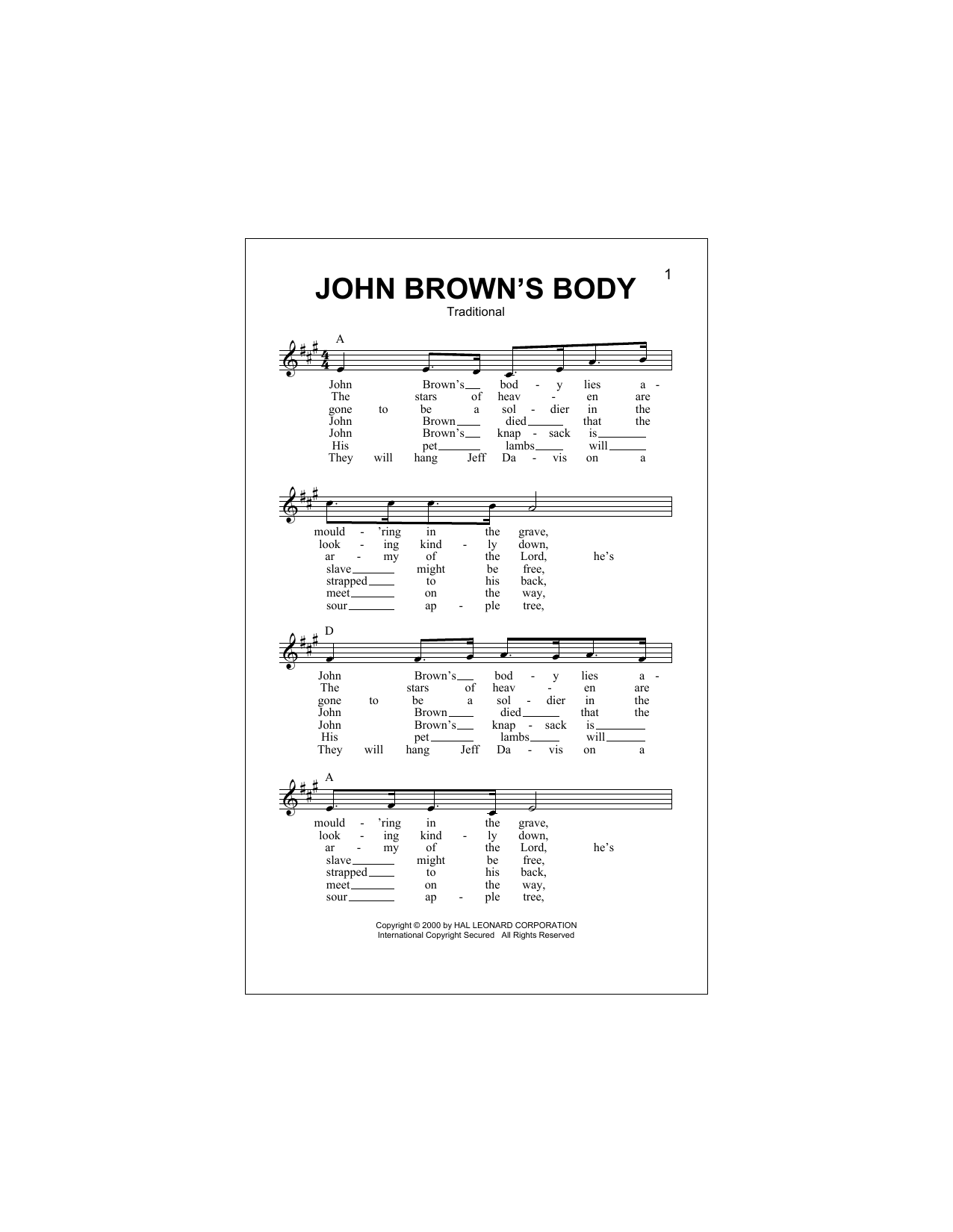Download Traditional John Brown's Body Sheet Music