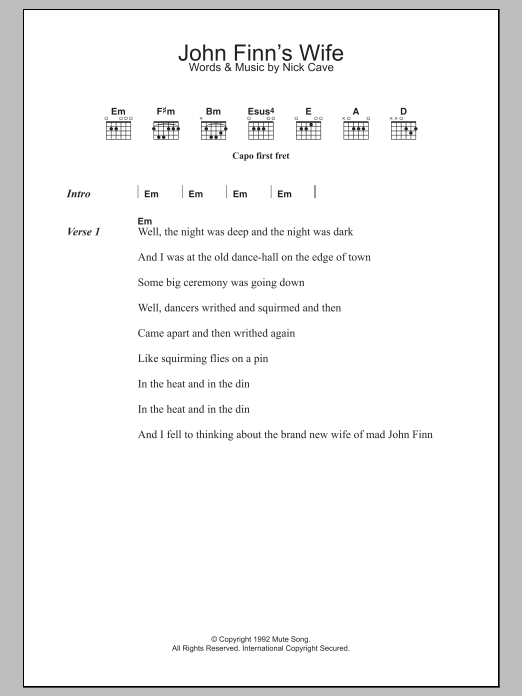 Download Nick Cave John Finn's Wife Sheet Music