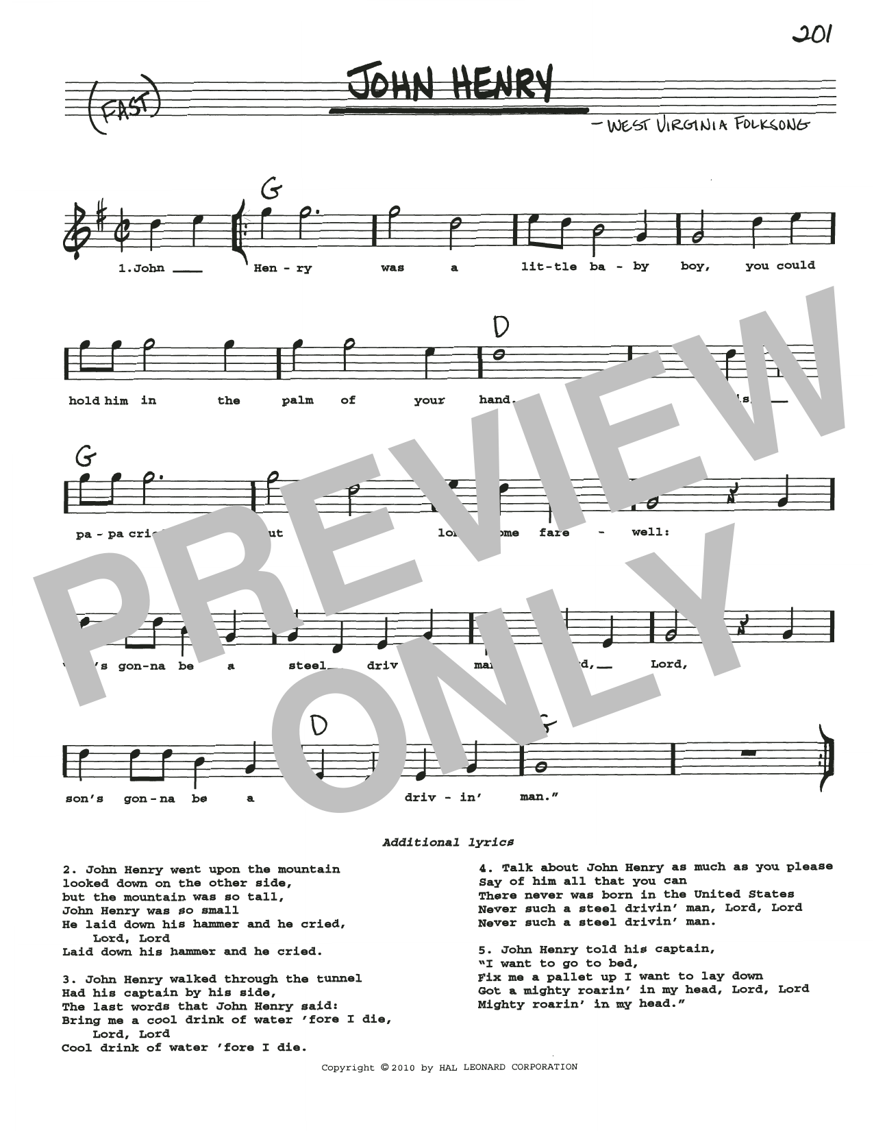 Download West Virginia Folksong John Henry Sheet Music