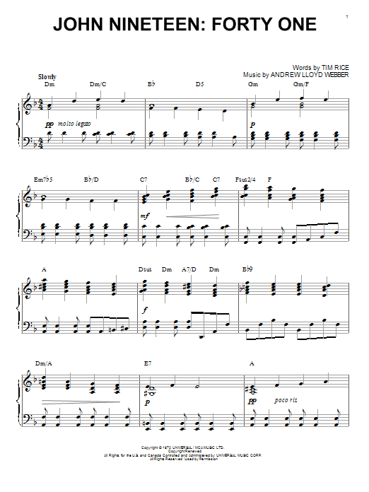 Download Andrew Lloyd Webber John Nineteen: Forty One Sheet Music