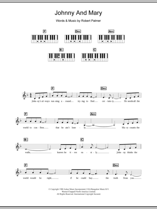 Download Robert Palmer Johnny And Mary Sheet Music