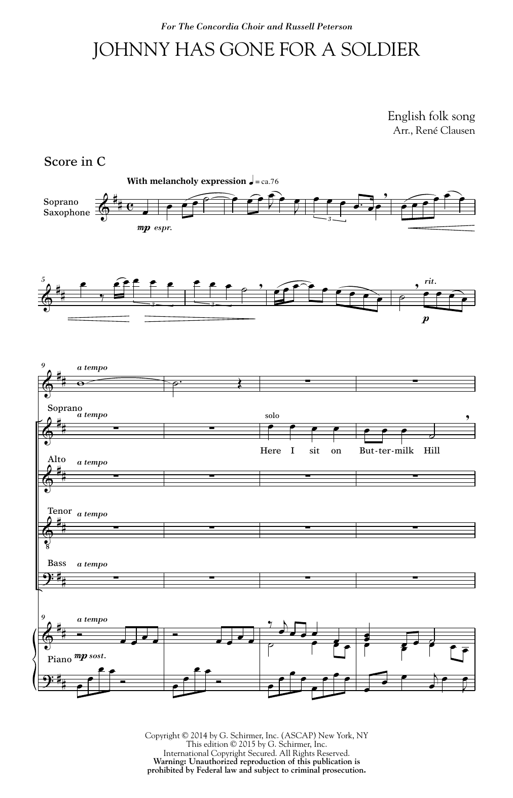 Download Rene Clausen Johnny Has Gone For A Soldier Sheet Music