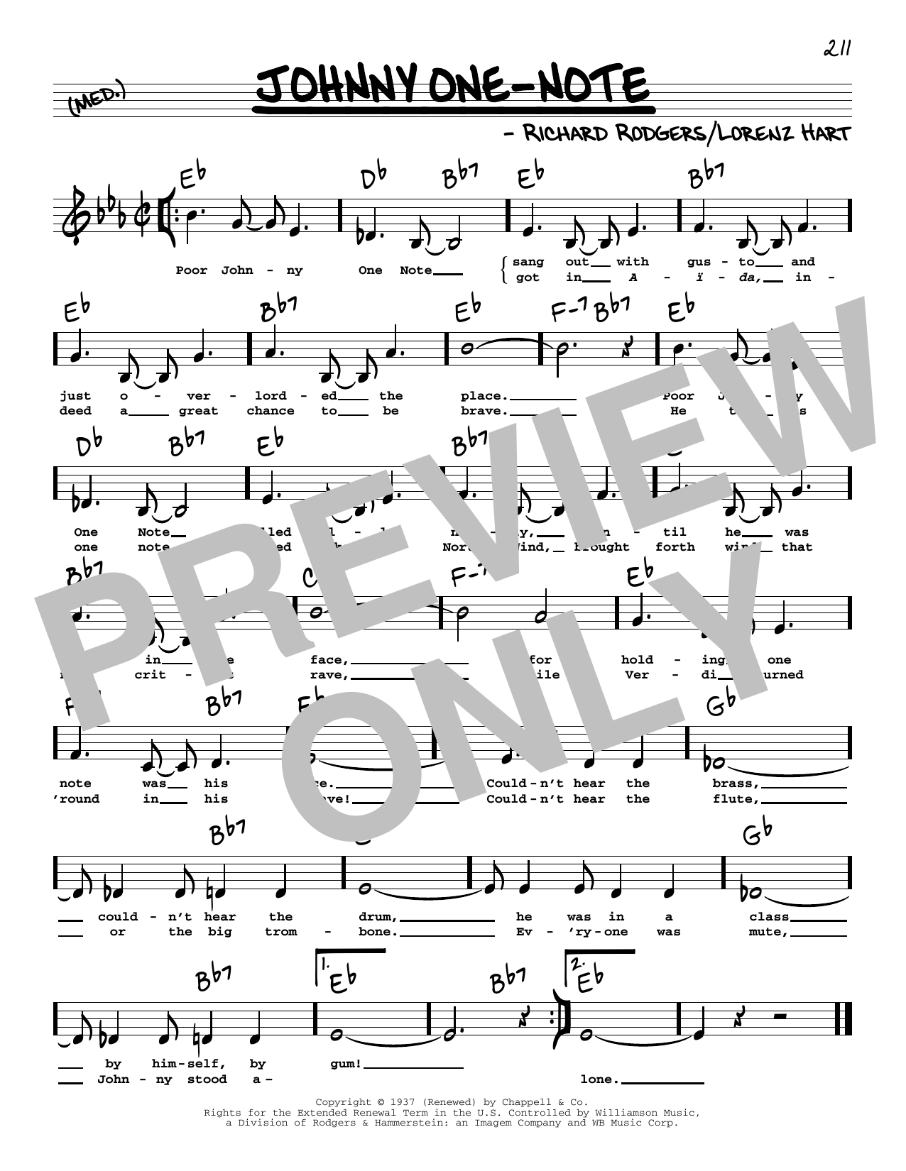 Rodgers & Hart Johnny One-Note (Low Voice) sheet music notes printable PDF score