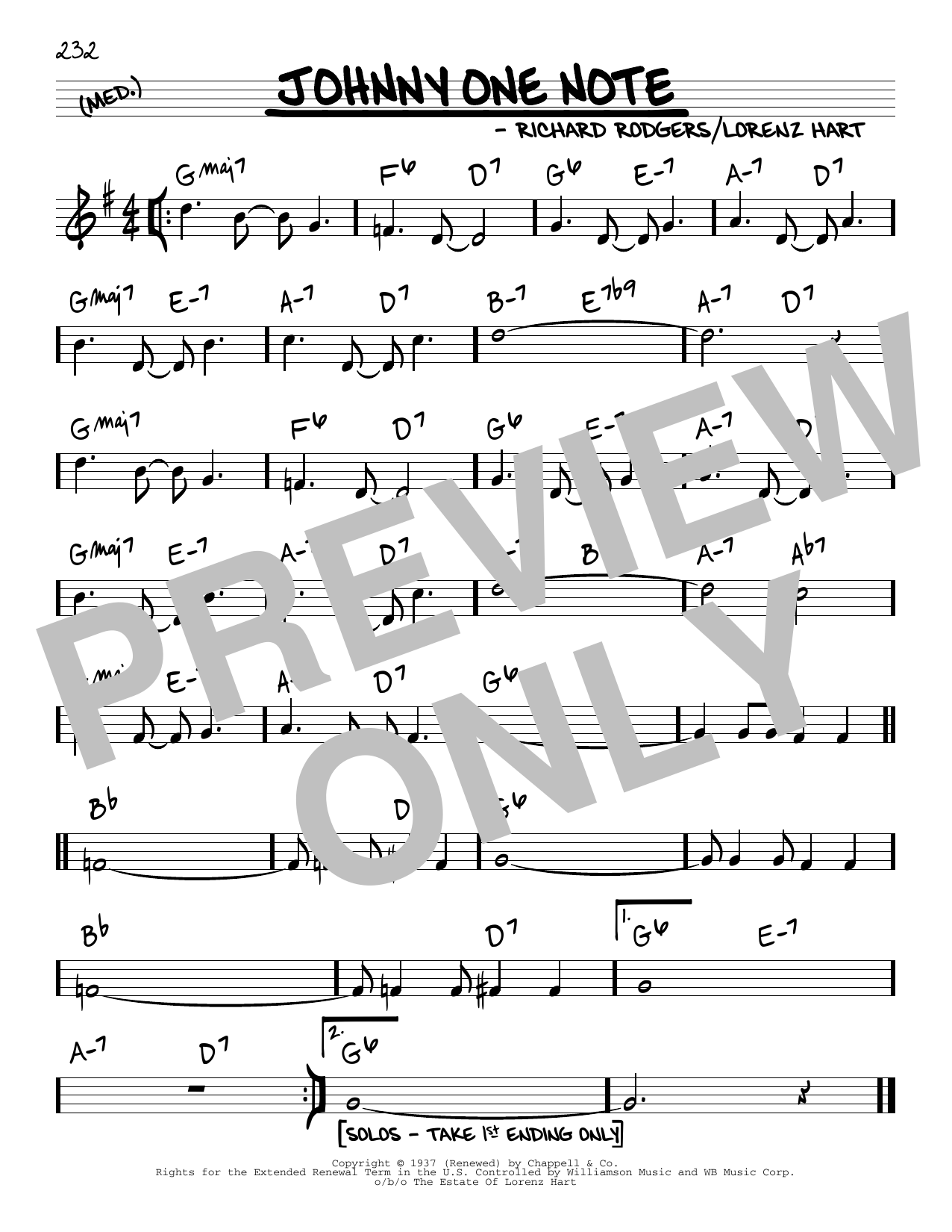 Download Rodgers & Hart Johnny One-Note Sheet Music