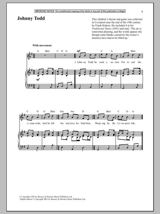 Download Anonymous Johnny Todd Sheet Music