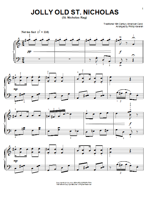 Download 19th Century American Carol Jolly Old St. Nicholas [Ragtime version Sheet Music