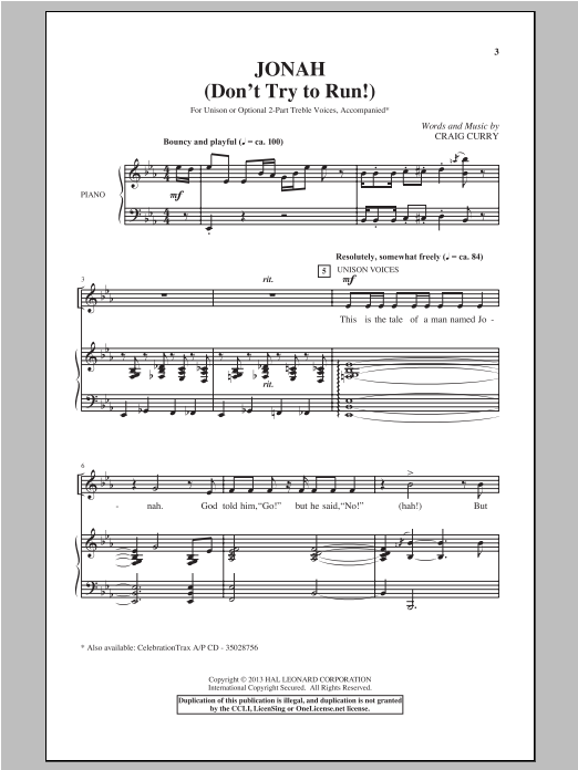Download Craig Curry Jonah (Don't Try To Run!) Sheet Music