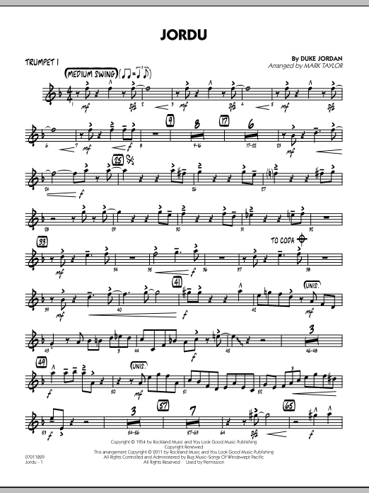 Download Mark Taylor Jordu - Trumpet 1 Sheet Music