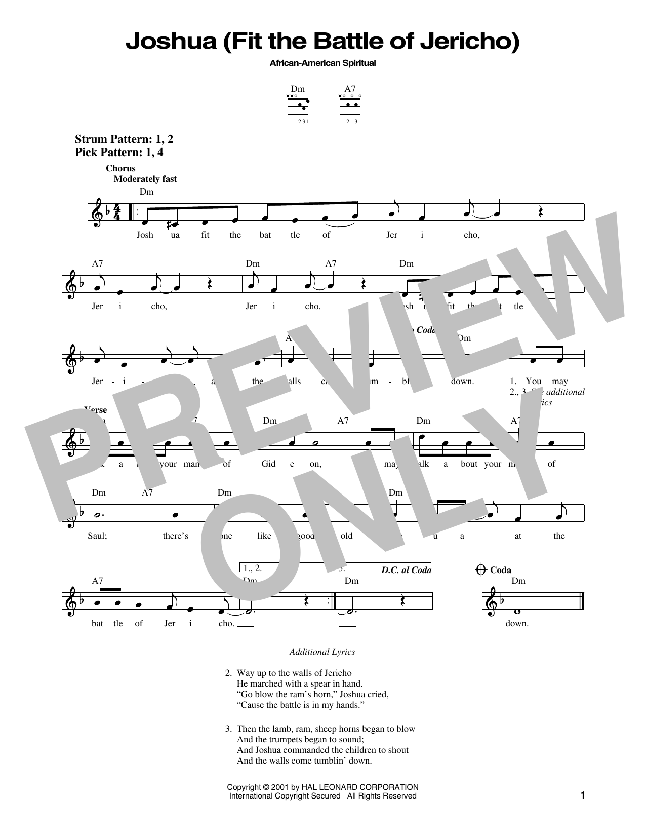 African-American Spiritual Joshua (Fit The Battle Of Jericho) sheet music notes printable PDF score