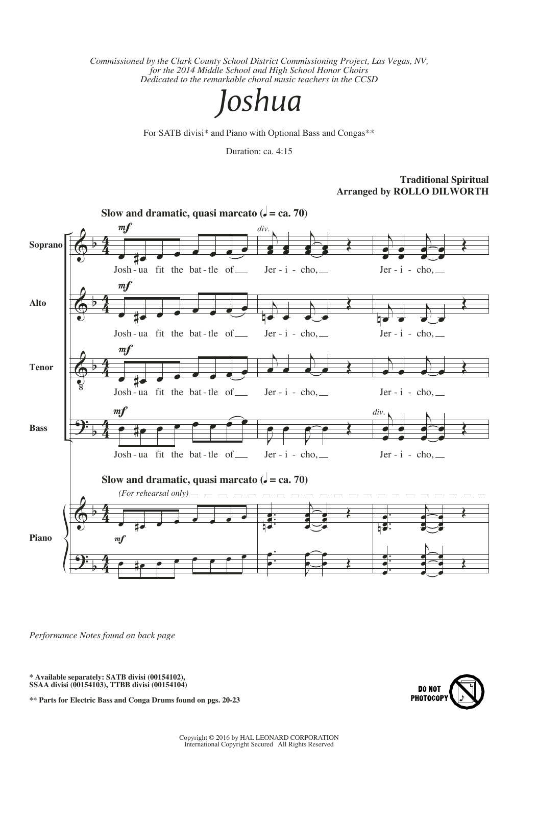 Download Rollo Dilworth Joshua (Fit The Battle Of Jericho) Sheet Music