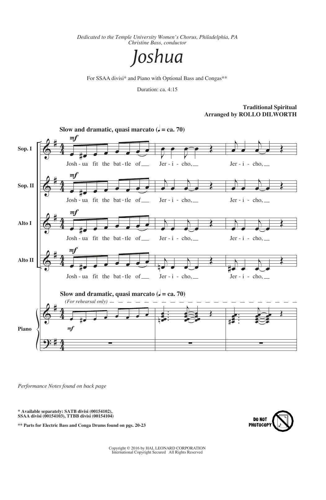 Download Rollo Dilworth Joshua (Fit The Battle Of Jericho) Sheet Music