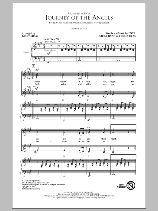Download Enya Journey Of The Angels (arr. Kirby Shaw) Sheet Music