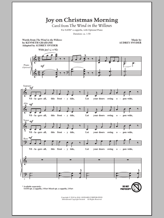 Download Audrey Snyder Joy On Christmas Morning (Carol from Th Sheet Music