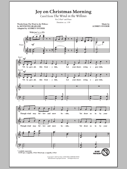 Download Audrey Snyder Joy On Christmas Morning (Carol from Th Sheet Music