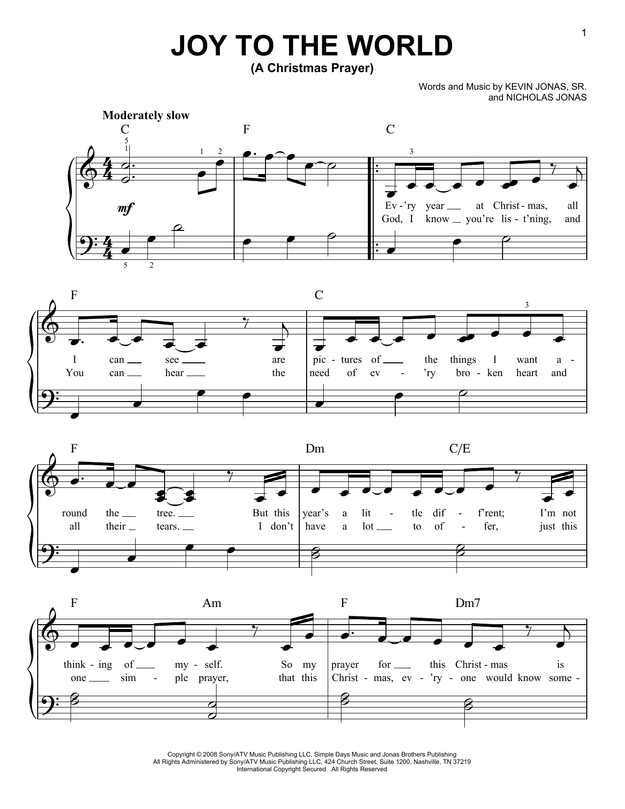 Download Nick Jonas Joy To The World (A Christmas Prayer) Sheet Music