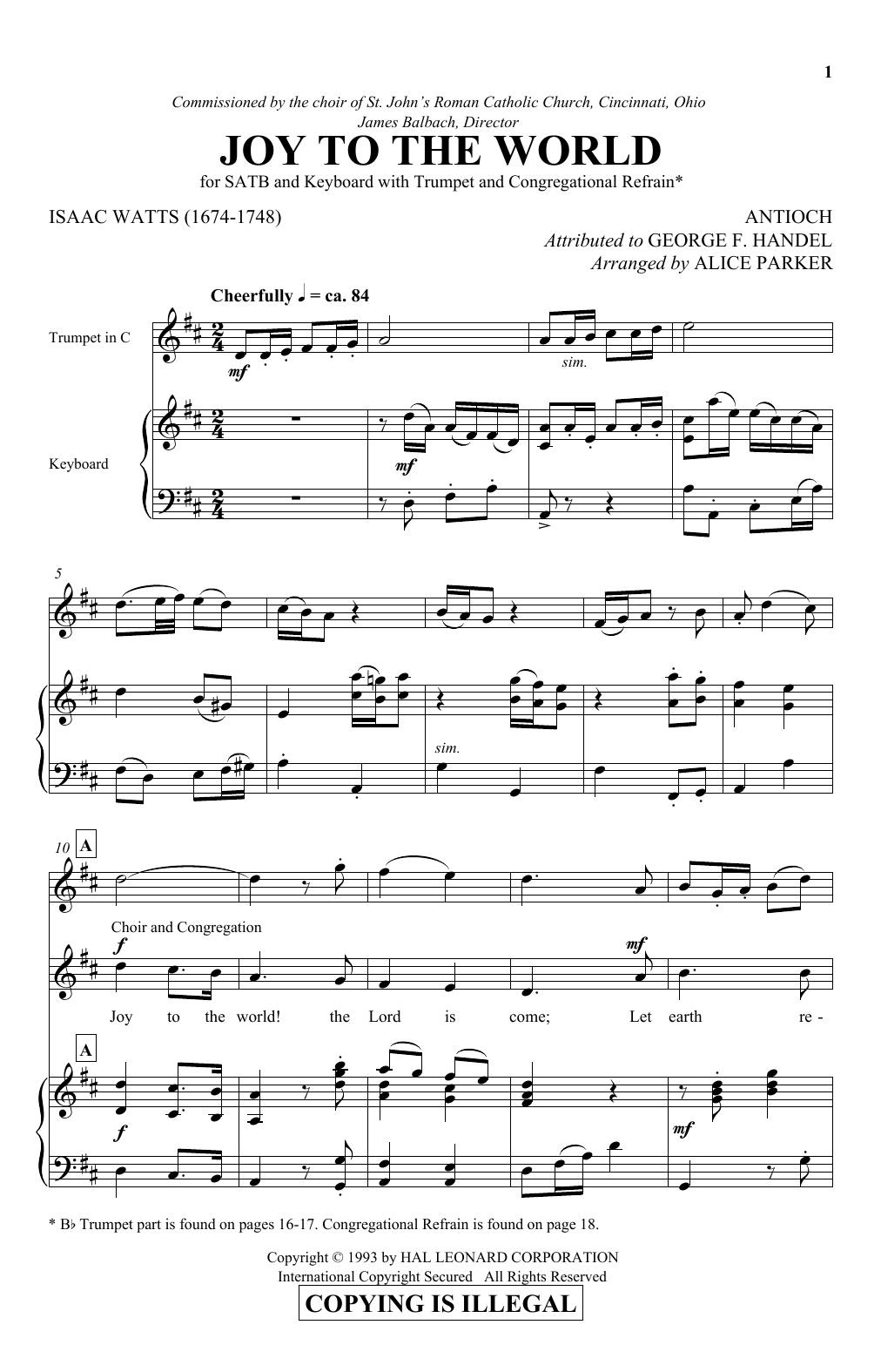 Download Alice Parker Joy To The World Sheet Music