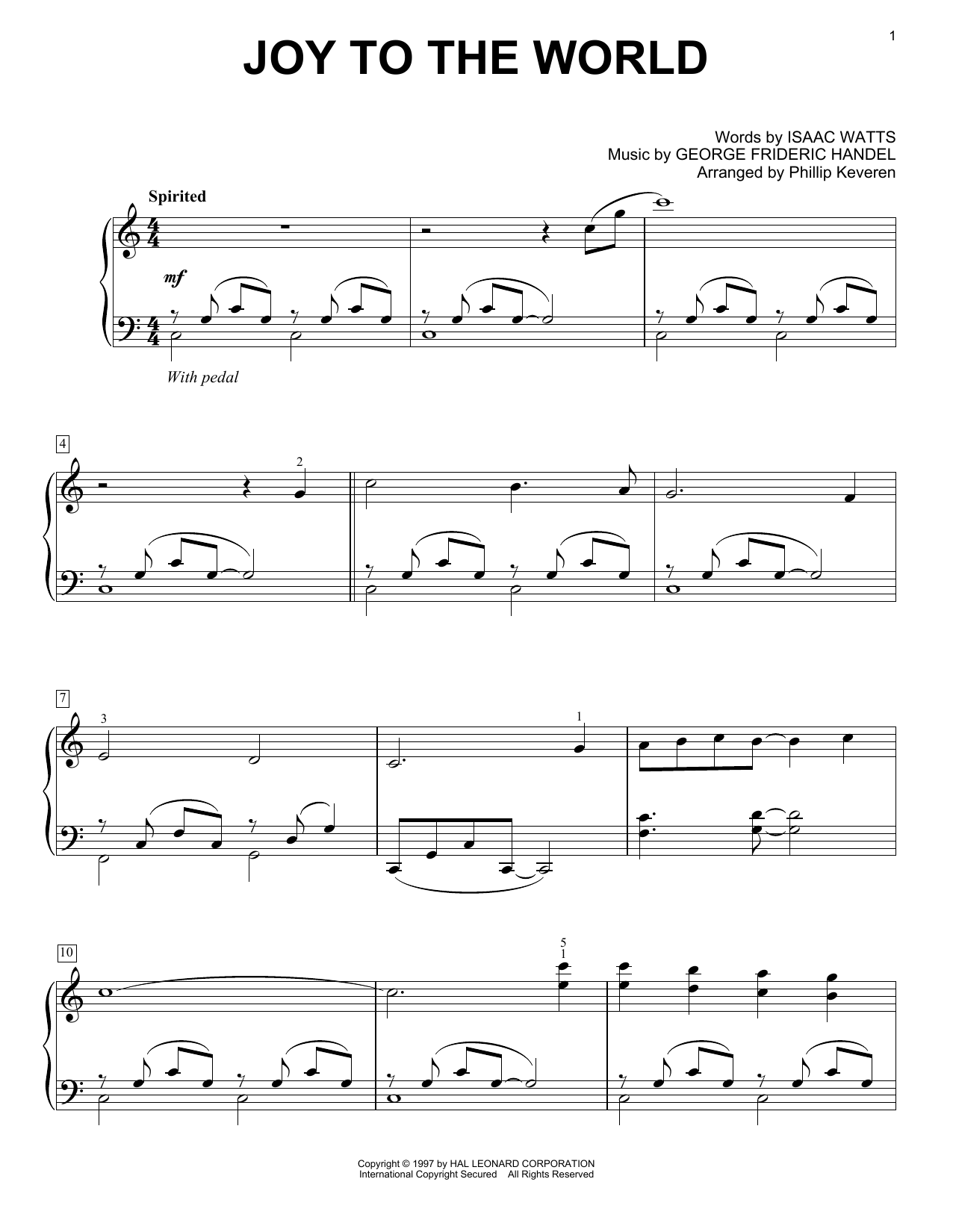 Download George Frideric Handel Joy To The World (arr. Phillip Keveren) Sheet Music