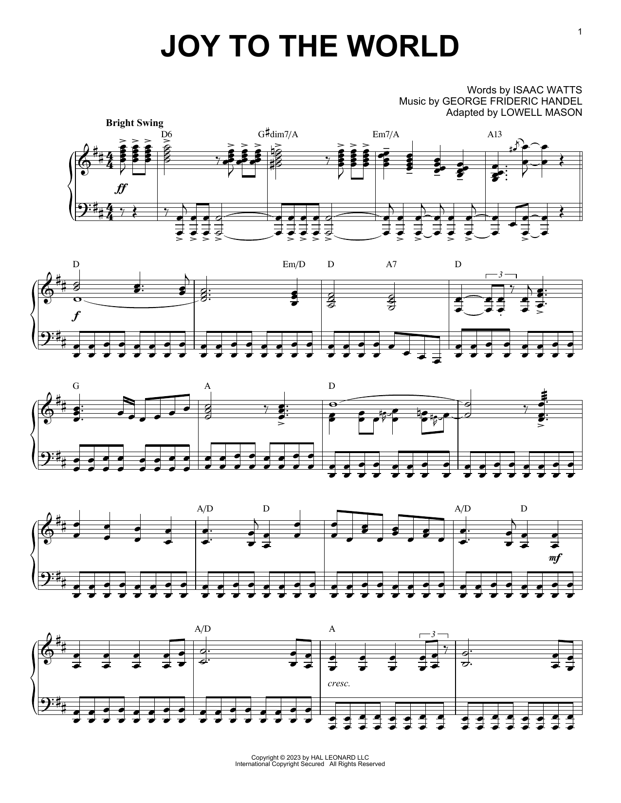 Download George Frideric Handel Joy To The World [Boogie Woogie version Sheet Music