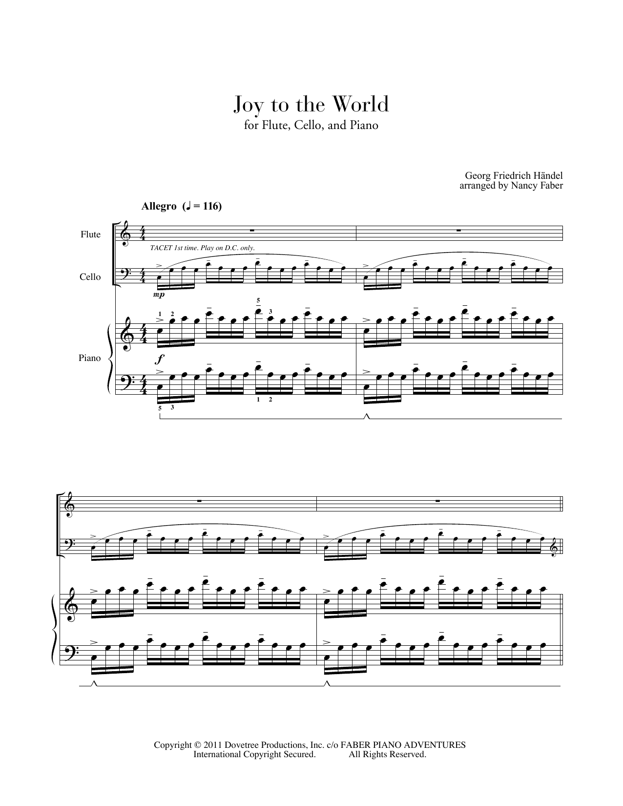 Download Nancy Faber Joy to the World (for Flute, Cello, Pia Sheet Music