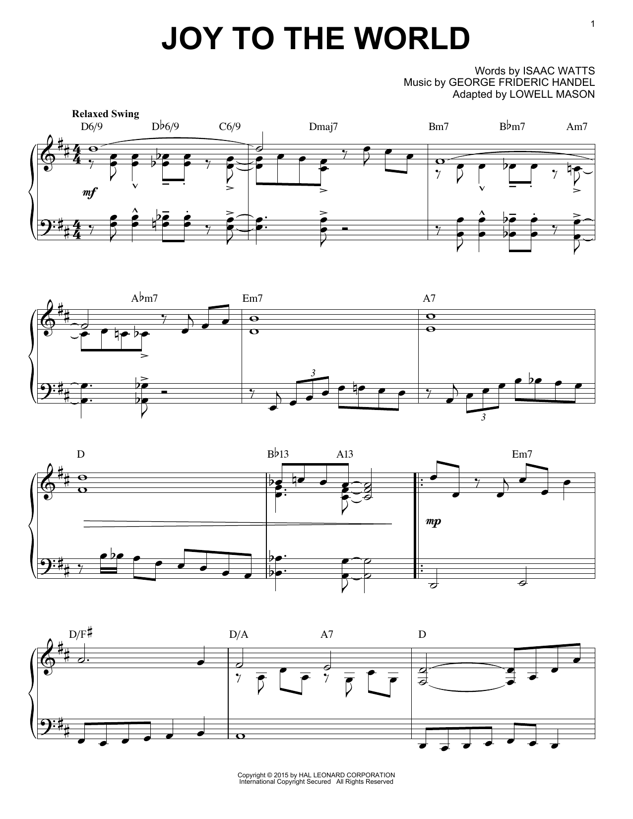 Download George Frideric Handel Joy To The World [Jazz version] (arr. B Sheet Music
