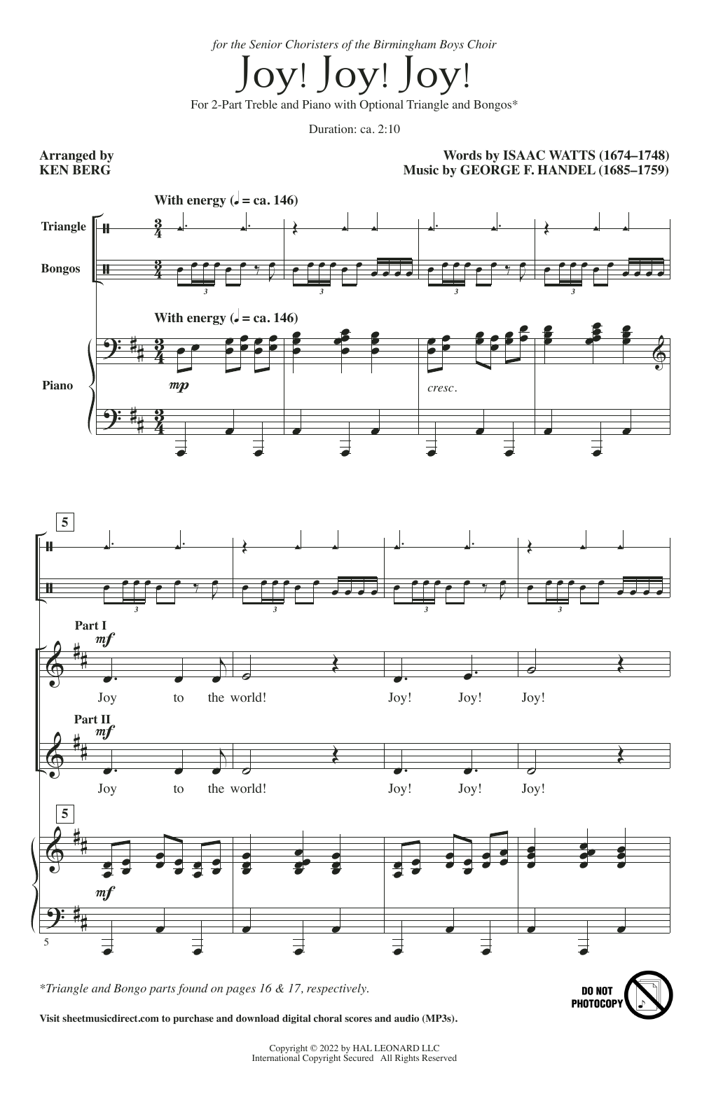 Download George F. Handel Joy! Joy! Joy! (arr. Ken Berg) Sheet Music