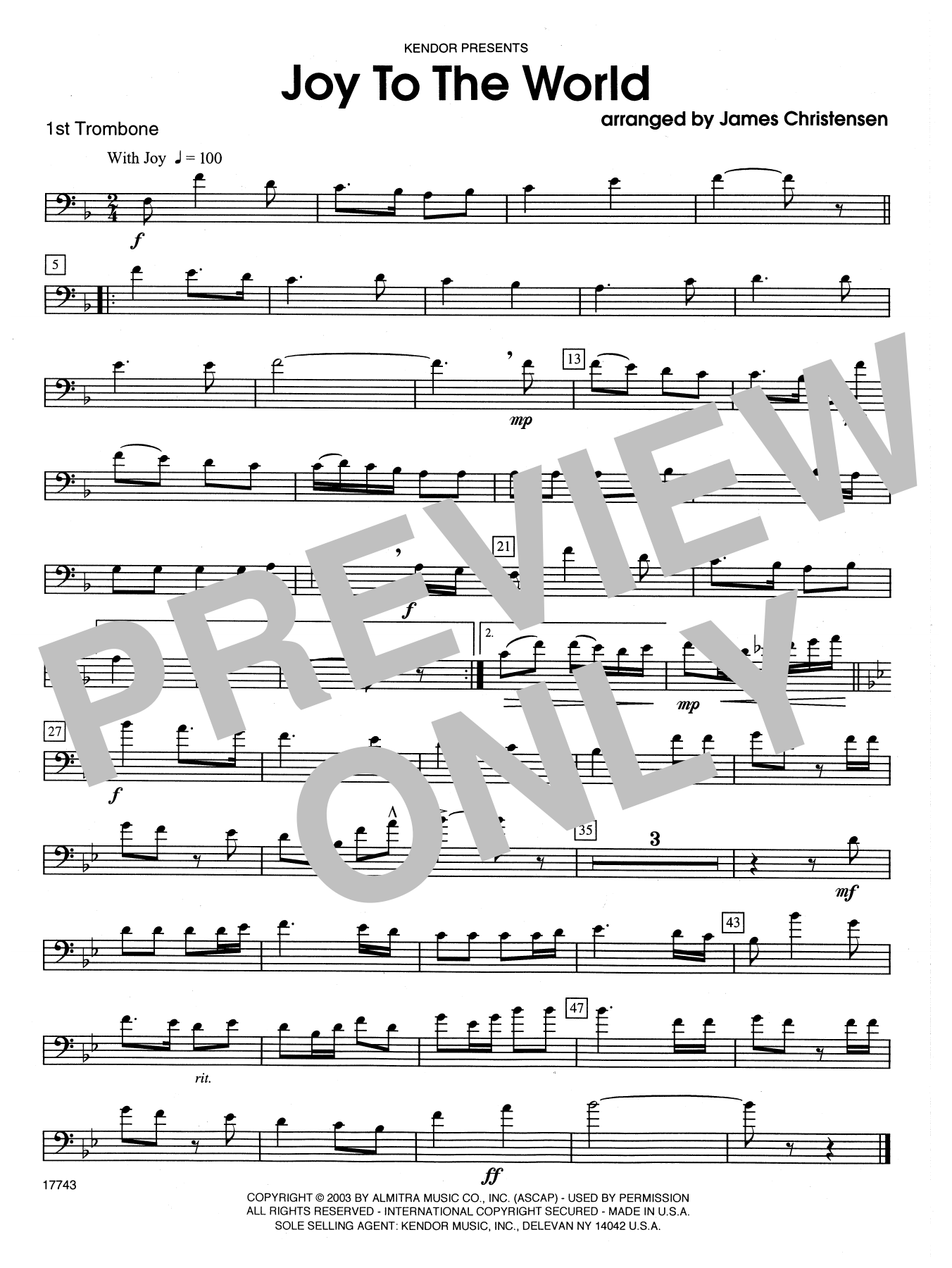 Download James Christensen Joy to the World - 1st Trombone Sheet Music