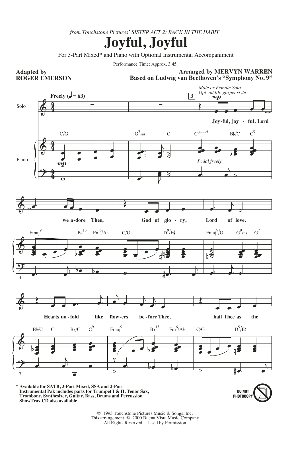 Download Mervyn Warren Joyful, Joyful (from Sister Act 2) (arr Sheet Music