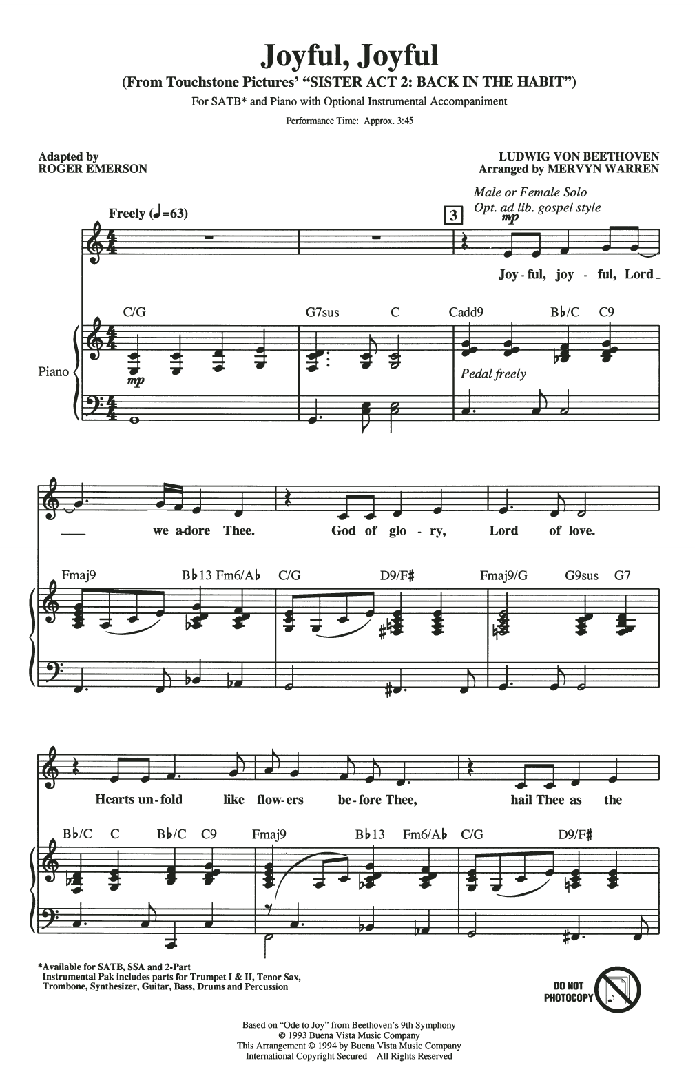 Download Mervyn Warren Joyful, Joyful (from Sister Act 2) (arr Sheet Music