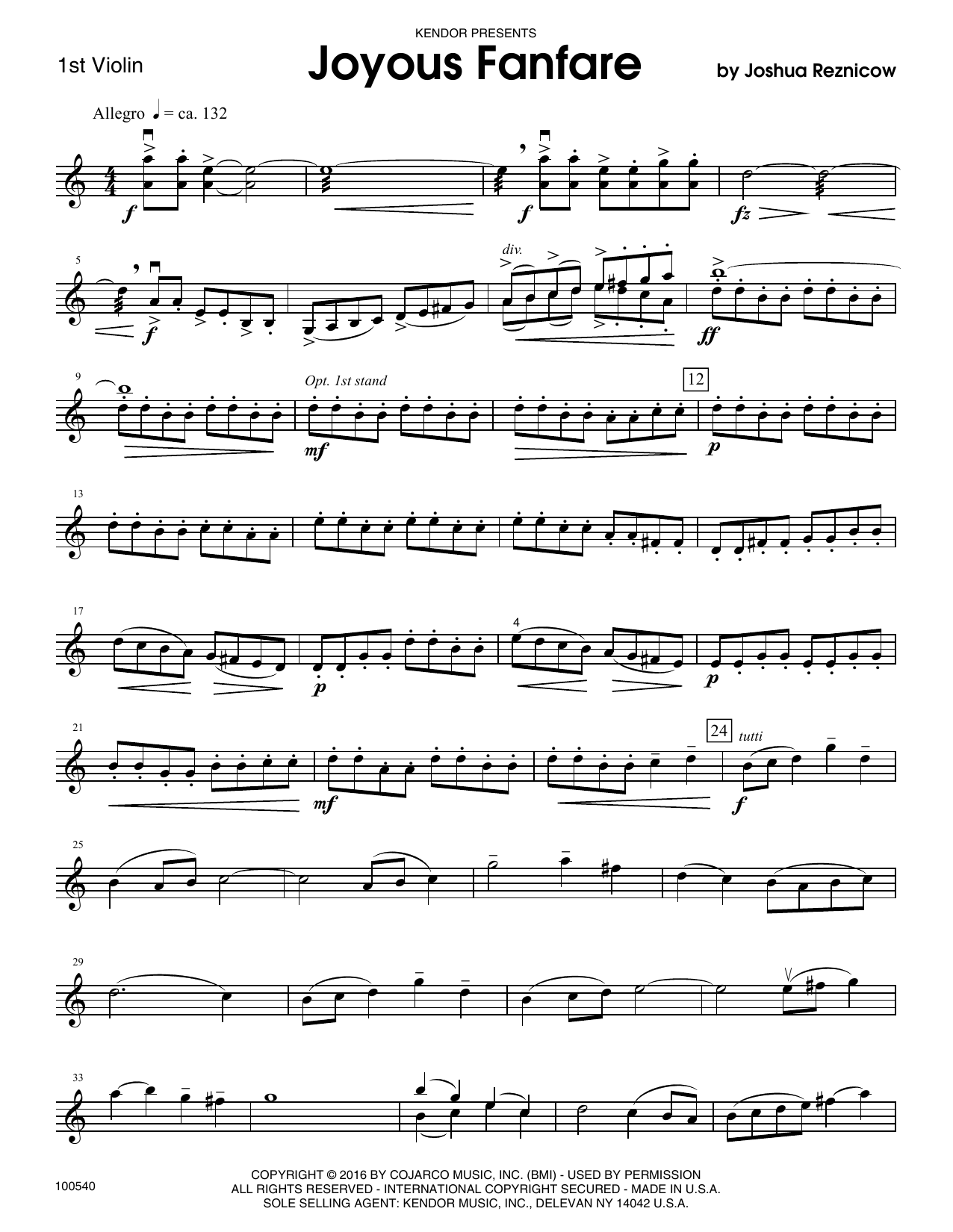 Download Joshua Reznicow Joyous Fanfare - 1st Violin Sheet Music