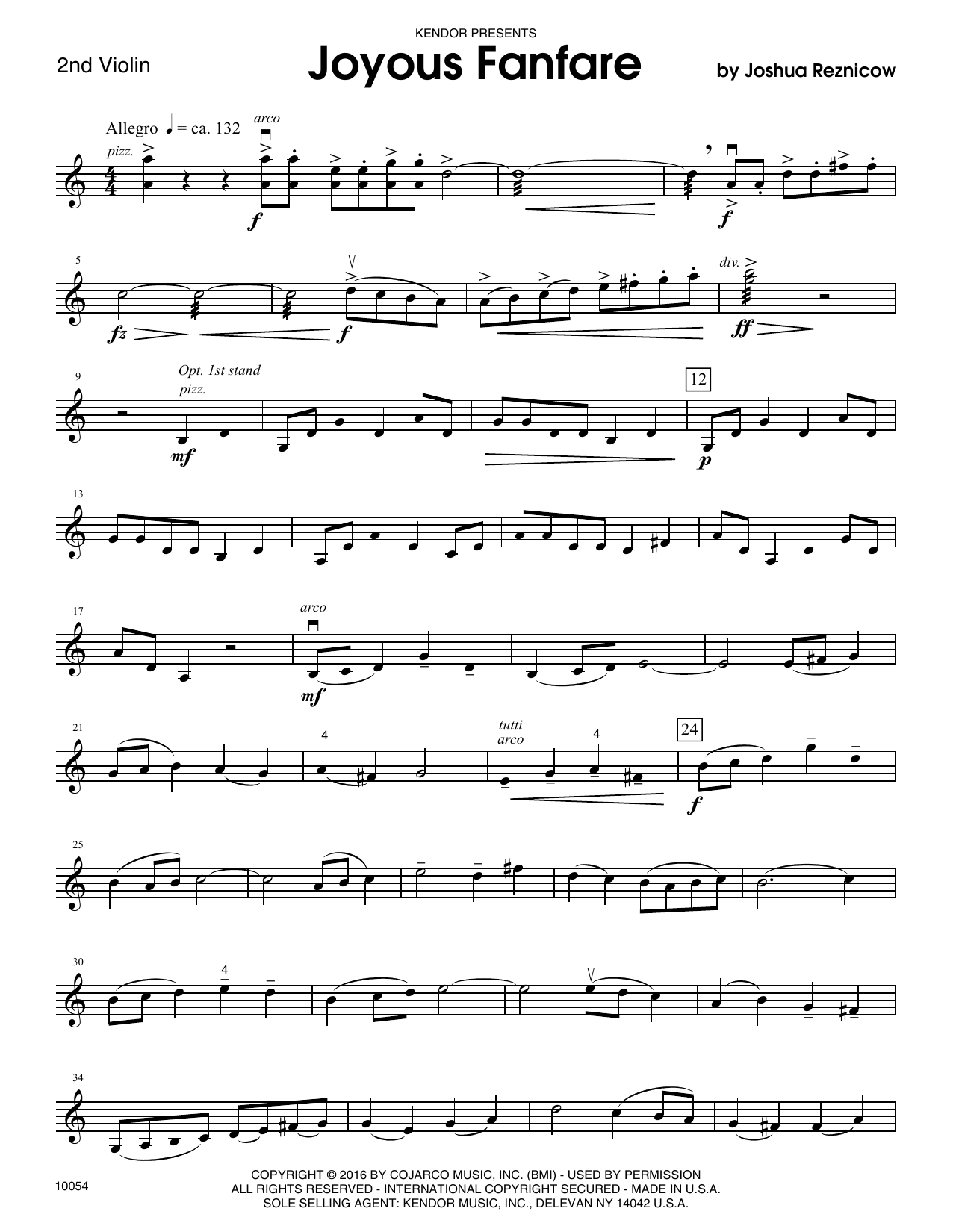 Download Joshua Reznicow Joyous Fanfare - 2nd Violin Sheet Music