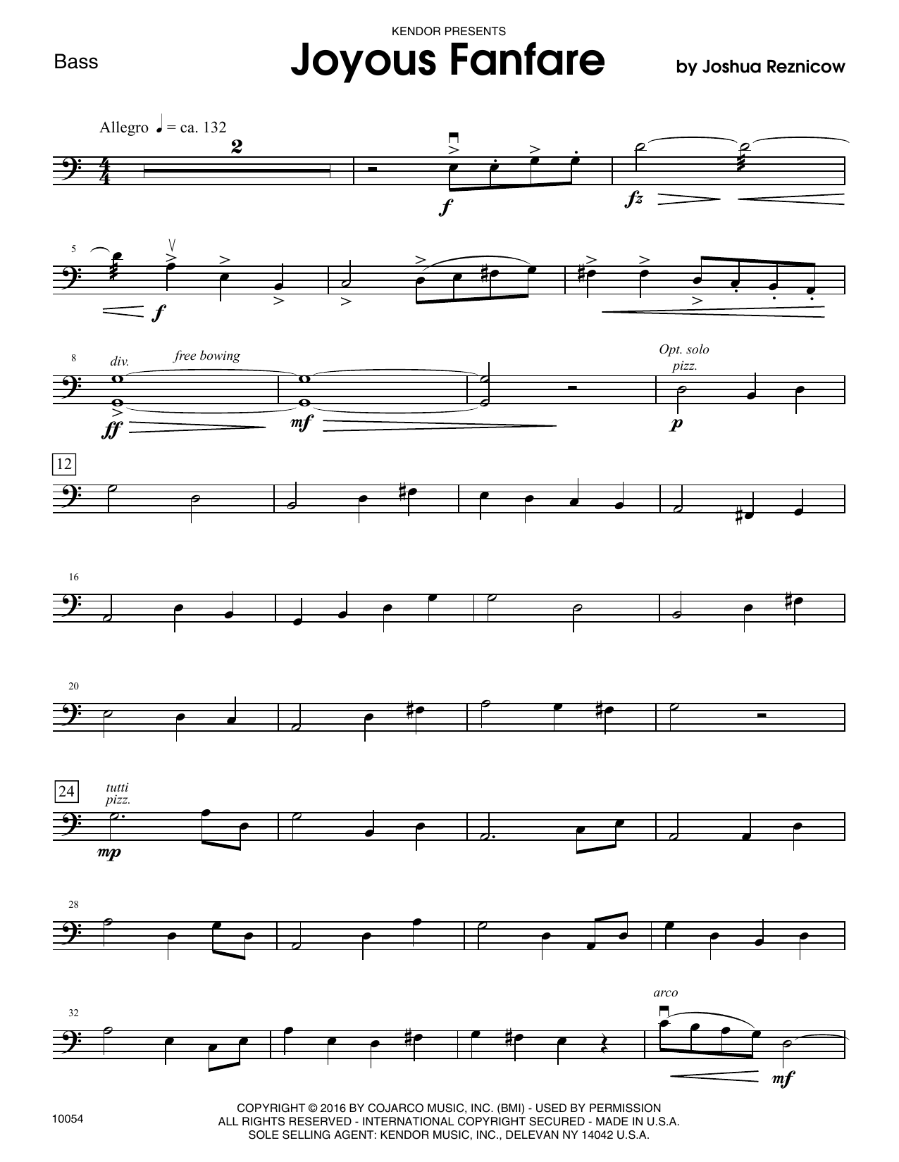 Download Joshua Reznicow Joyous Fanfare - Bass Sheet Music