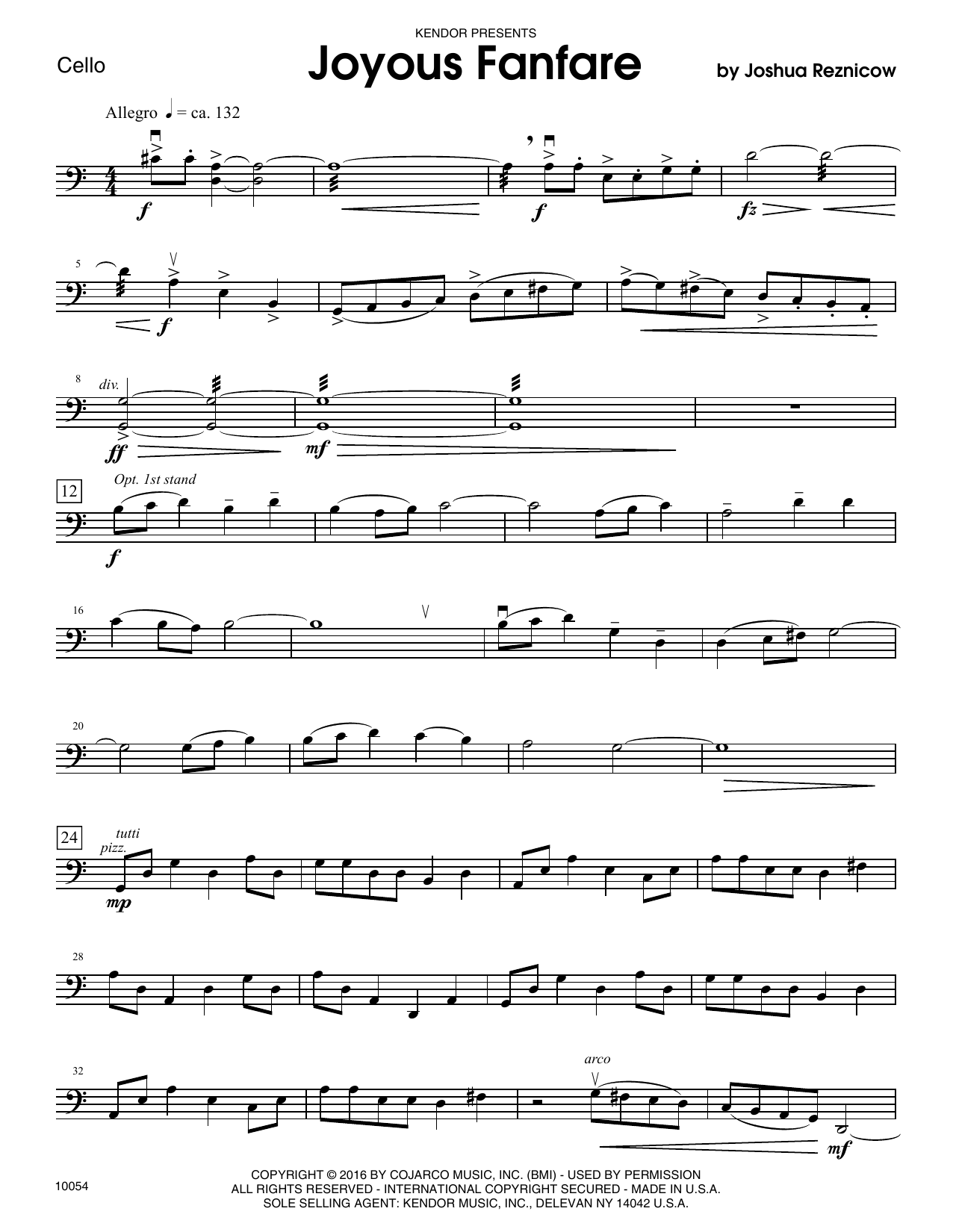 Download Joshua Reznicow Joyous Fanfare - Cello Sheet Music