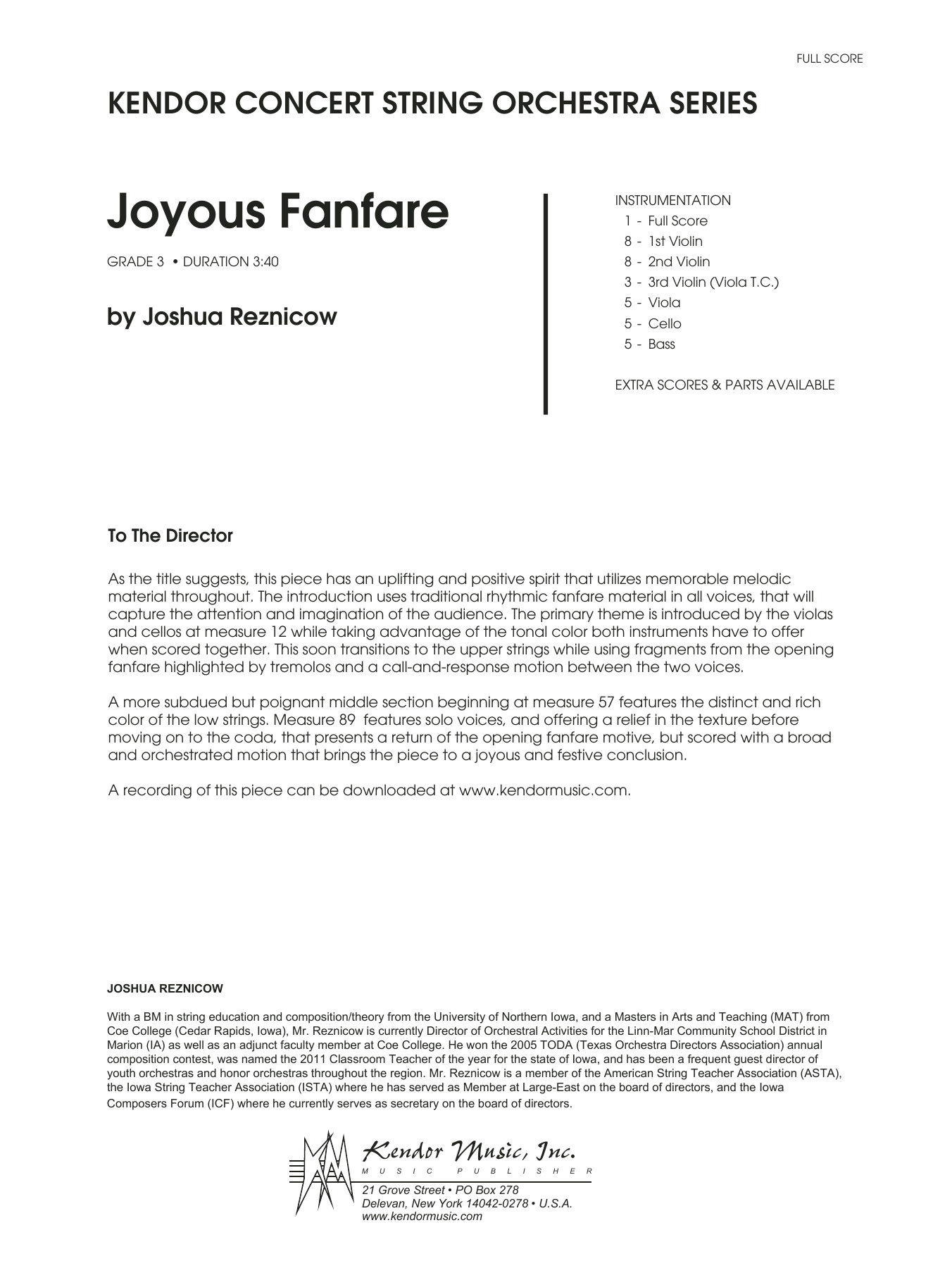 Download Joshua Reznicow Joyous Fanfare - Full Score Sheet Music