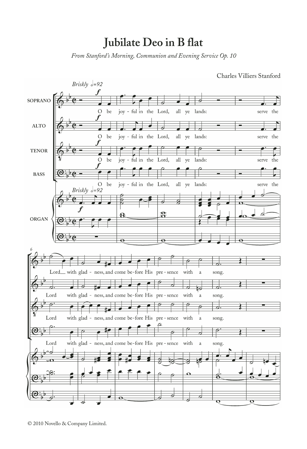 Download Charles Villiers Stanford Jubilate Deo In B Flat, Op. 10 Sheet Music