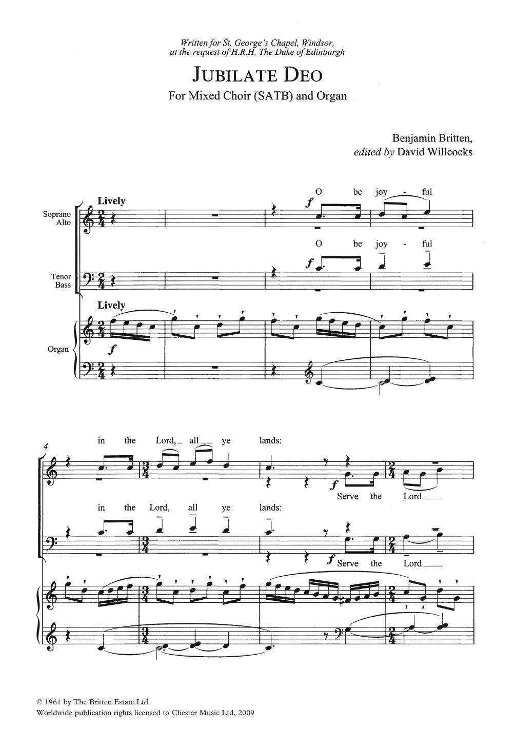 Download Benjamin Britten Jubilate Deo In C Major Sheet Music
