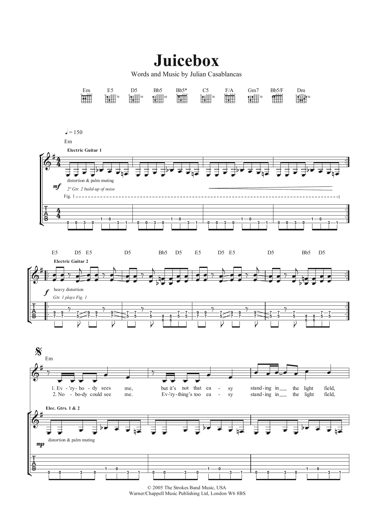 Download The Strokes Juicebox Sheet Music