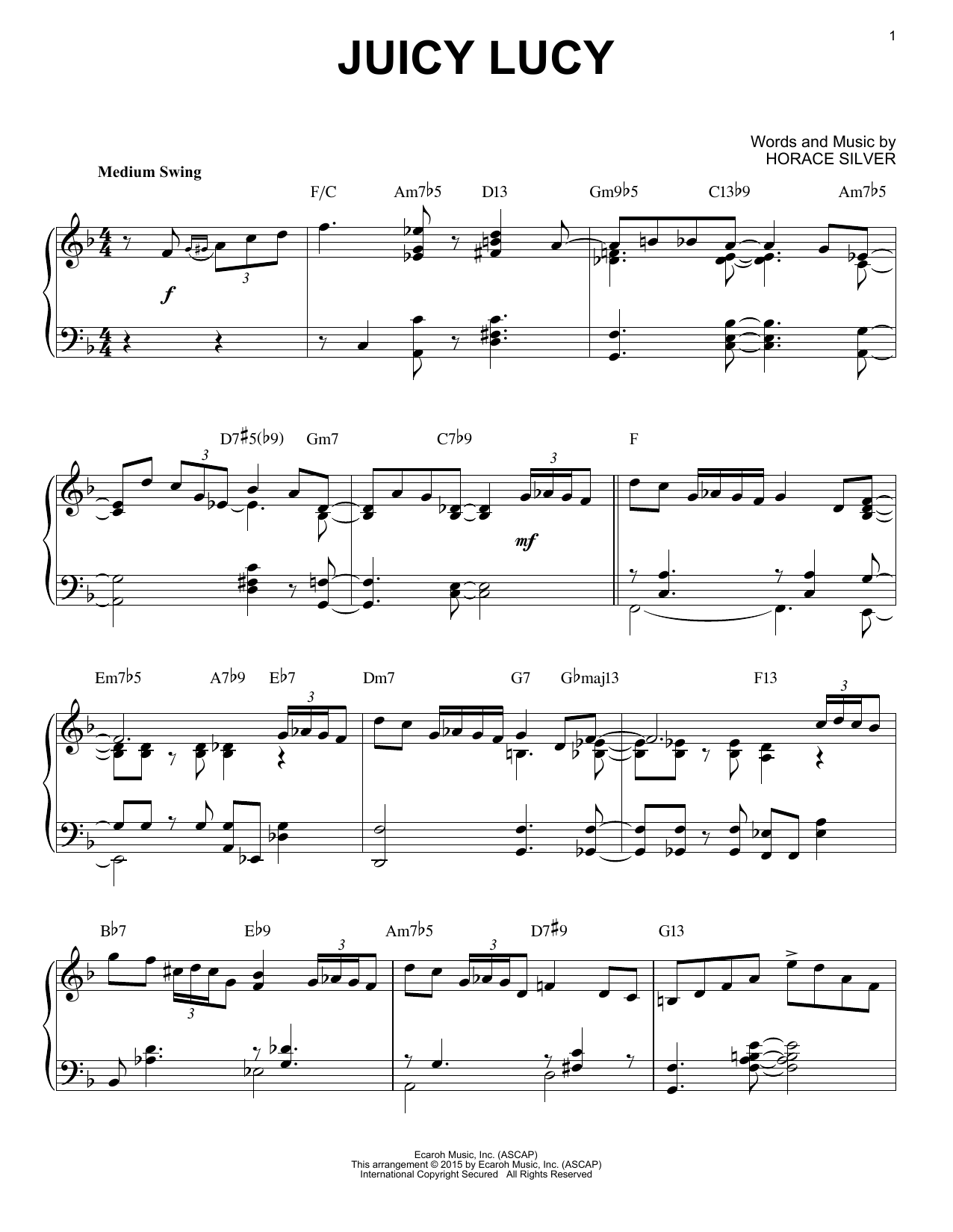 Download Horace Silver Juicy Lucy (arr. Brent Edstrom) Sheet Music