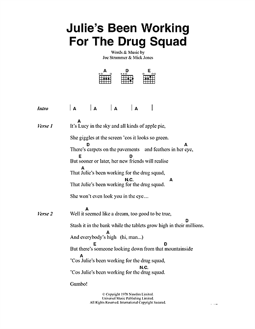 Download The Clash Julie's Been Working For The Drug Squad Sheet Music