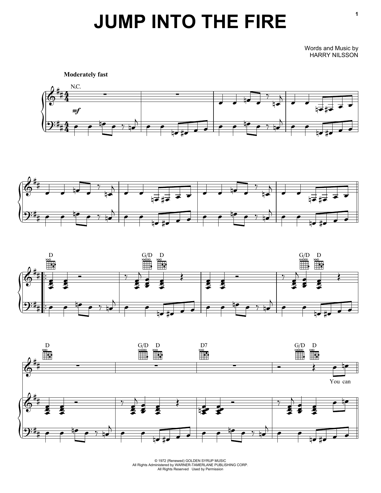 Download Harry Nilsson Jump Into The Fire Sheet Music