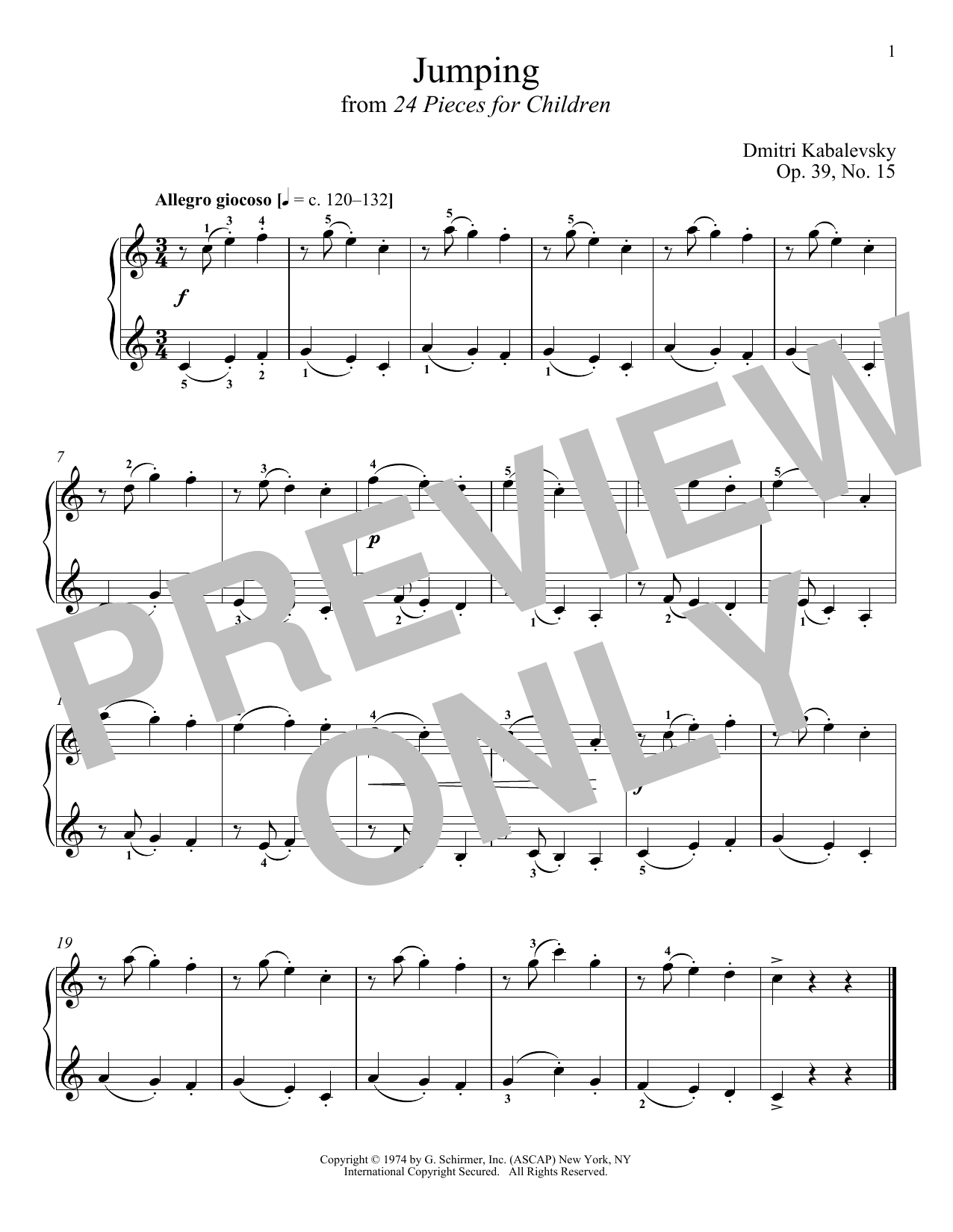 Download Dmitri Kabalevsky Jumping, Op. 39, No. 15 Sheet Music