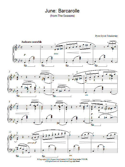 Download Pyotr Ilyich Tchaikovsky June: Barcarolle (from The Seasons) Sheet Music