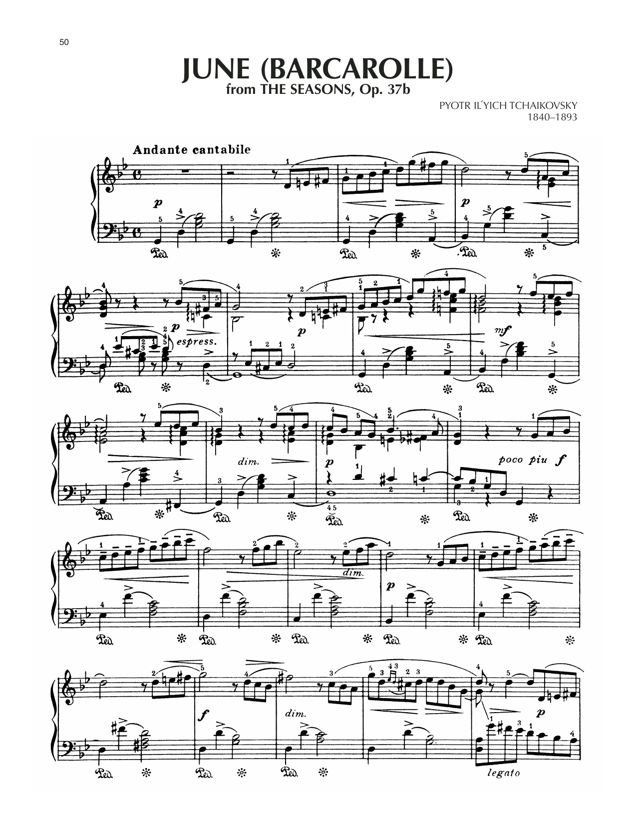 Download Pyotr Il'yich Tchaikovsky June: Barcarolle, Op. 37a/b Sheet Music