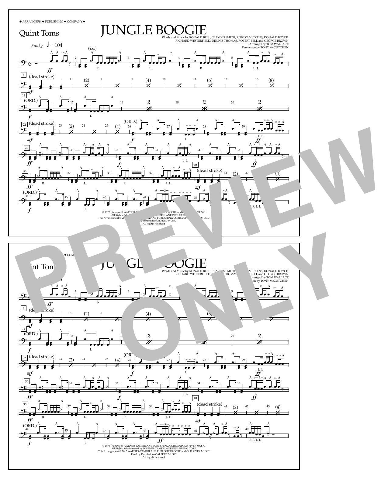 Download Tom Wallace Jungle Boogie - Quint-Toms Sheet Music