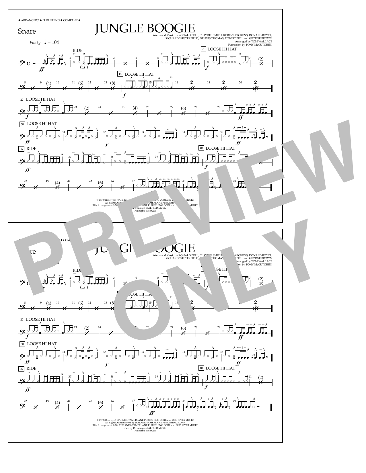 Download Tom Wallace Jungle Boogie - Snare Sheet Music