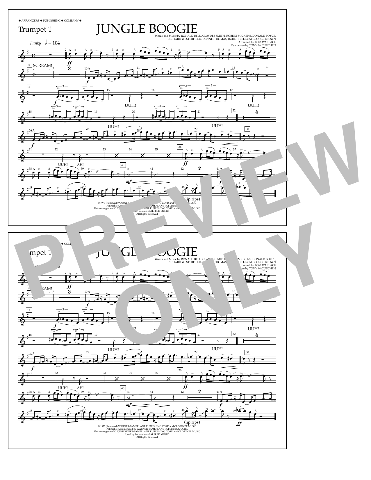 Download Tom Wallace Jungle Boogie - Trumpet 1 Sheet Music
