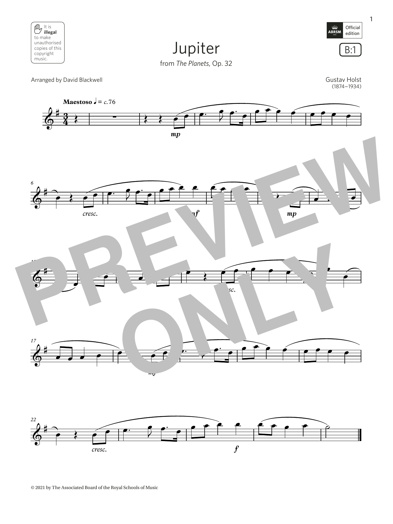 Download Gustav Holst Jupiter (from The Planets, Op. 32) (Gr Sheet Music