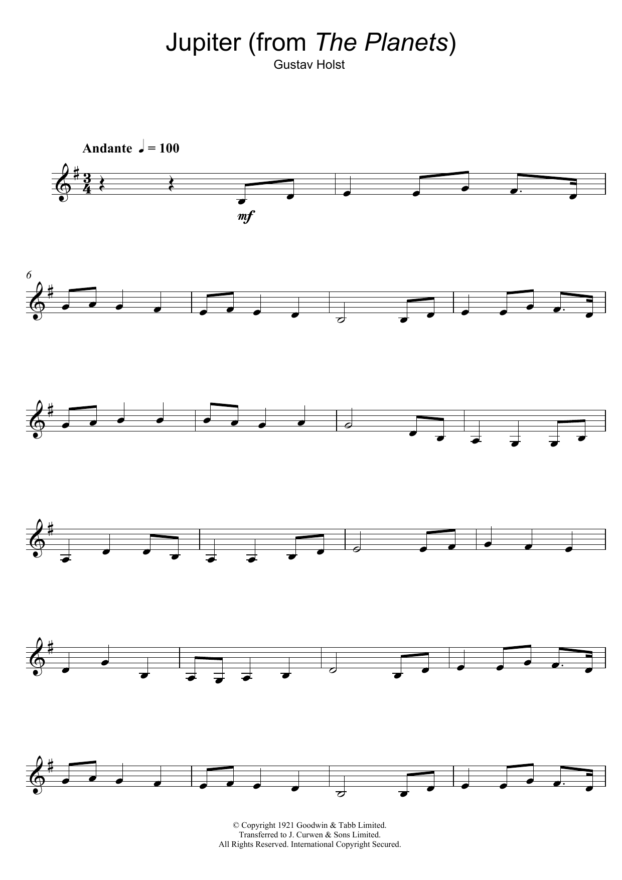 Download Gustav Holst Jupiter (from The Planets Op. 32) Sheet Music