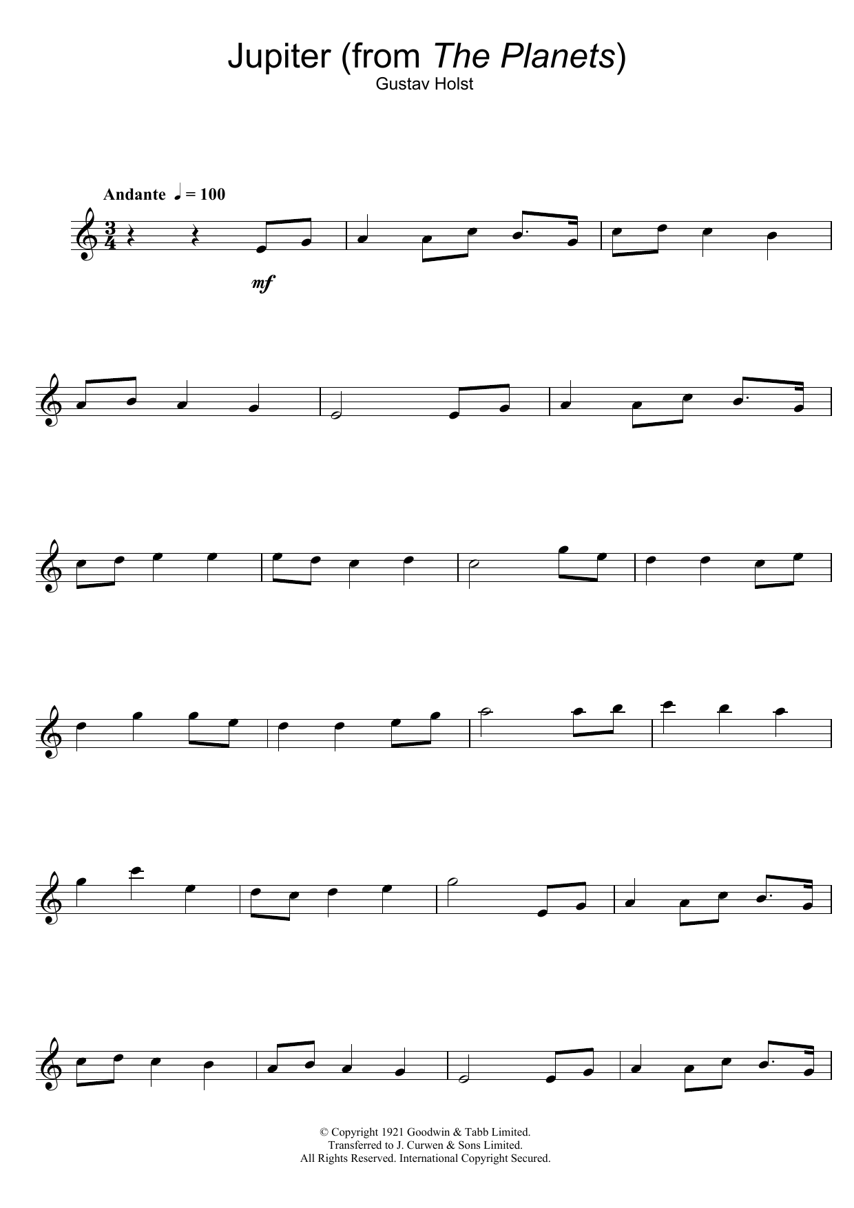 Download Gustav Holst Jupiter (from The Planets Op. 32) Sheet Music