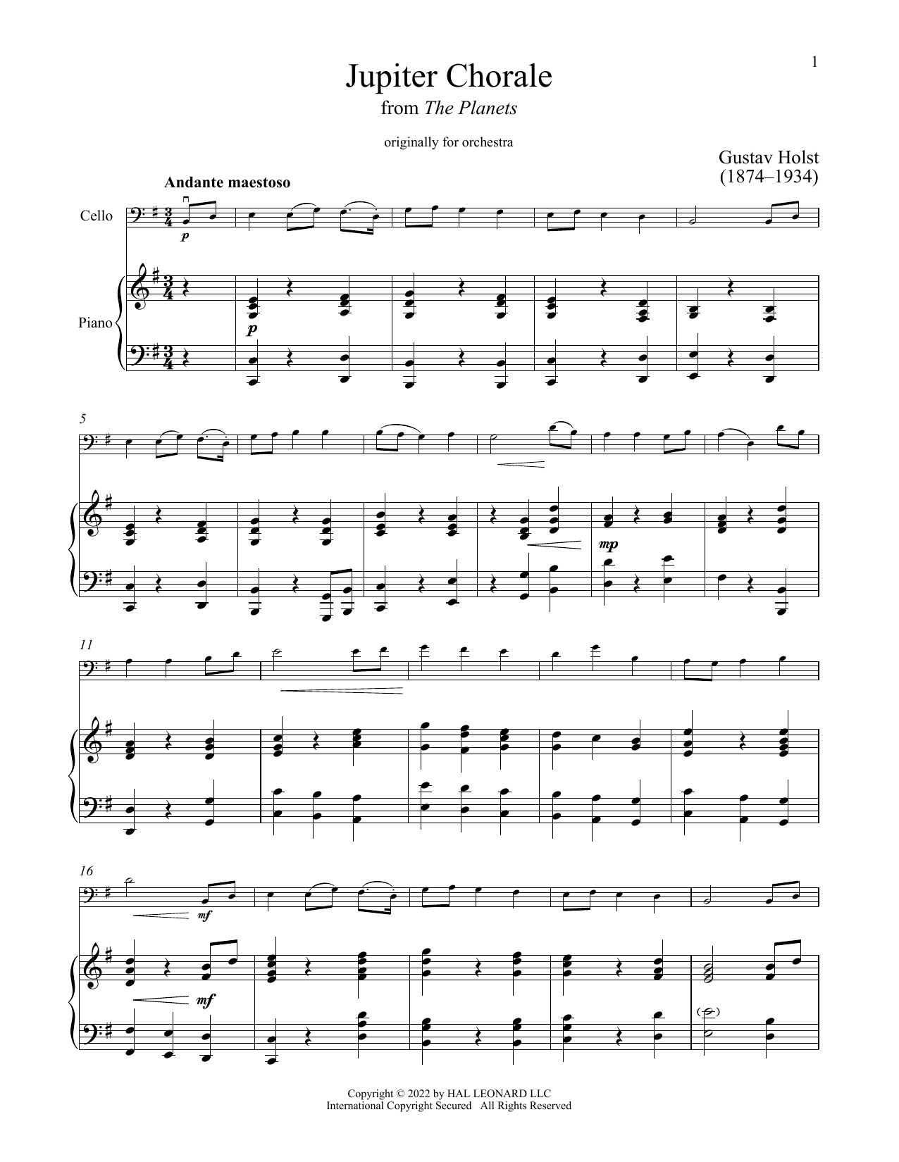 Download Gustav Holst Jupiter Sheet Music